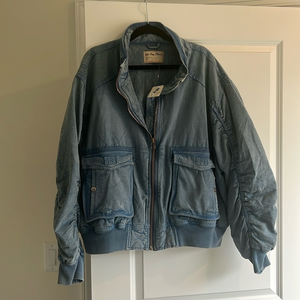 free People denim bomber jacket
